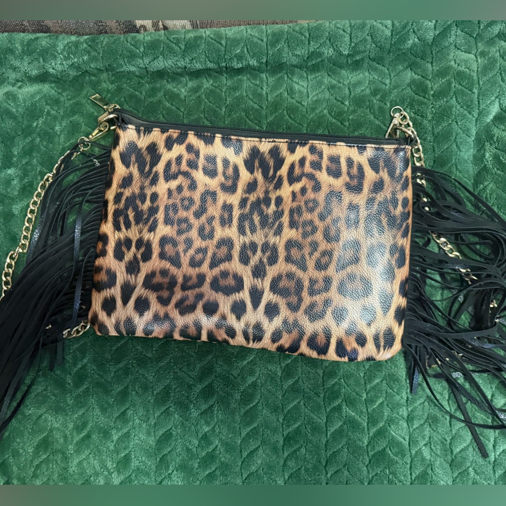 Leopard Print Fringe Crossbody Bag